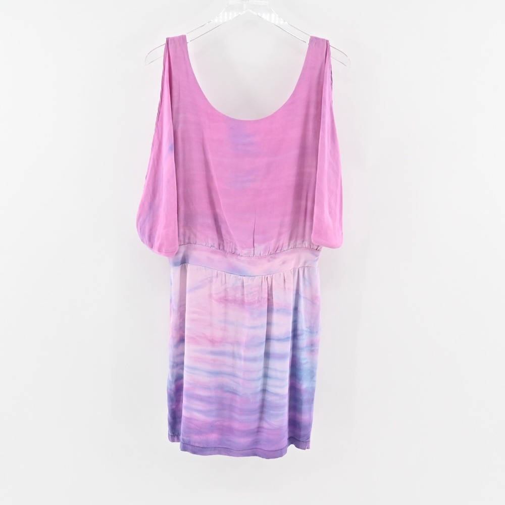 GYPSY 05 Dress Size M Silk Chiffon Pink Purple Tie Dye Ombre Cold Shoulder Mini - Picture 3 of 16